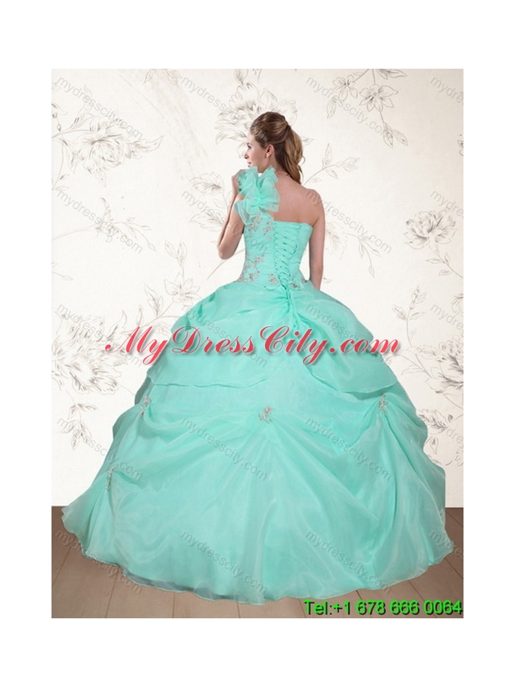 Pretty Beading and Appliques 2015 Dress for Best Quince in Apple Green