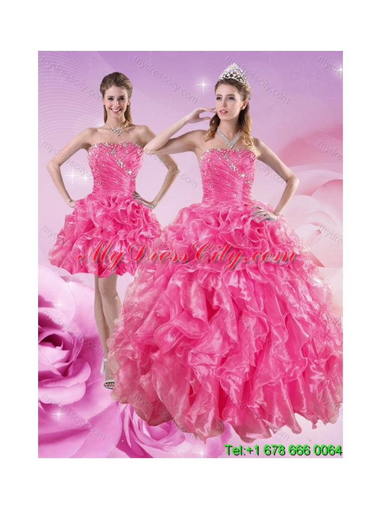 Sturning Hot Pink Best Quince Dresses with Beading and Ruffles for 2015