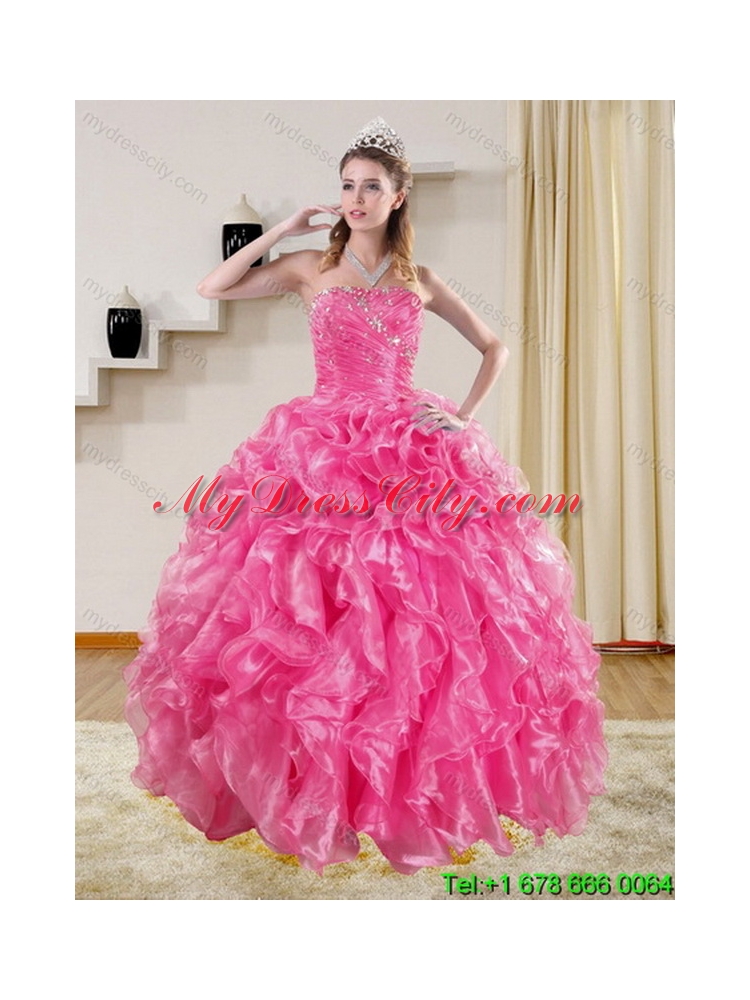 Sturning Hot Pink Best Quince Dresses with Beading and Ruffles for 2015