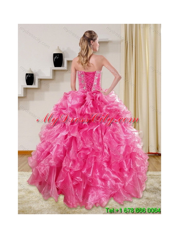 Sturning Hot Pink Best Quince Dresses with Beading and Ruffles for 2015