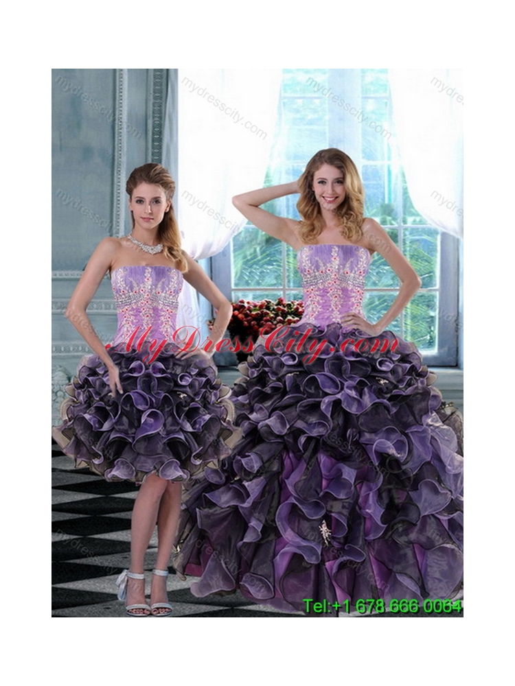 2015 Elegant Appliques and Ruffles Classic Quinceanera Dresses in Multi Color