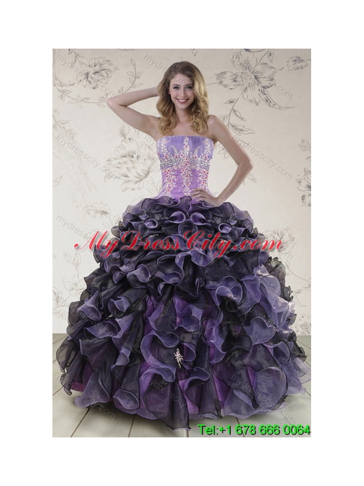 2015 Elegant Appliques and Ruffles Classic Quinceanera Dresses in Multi Color