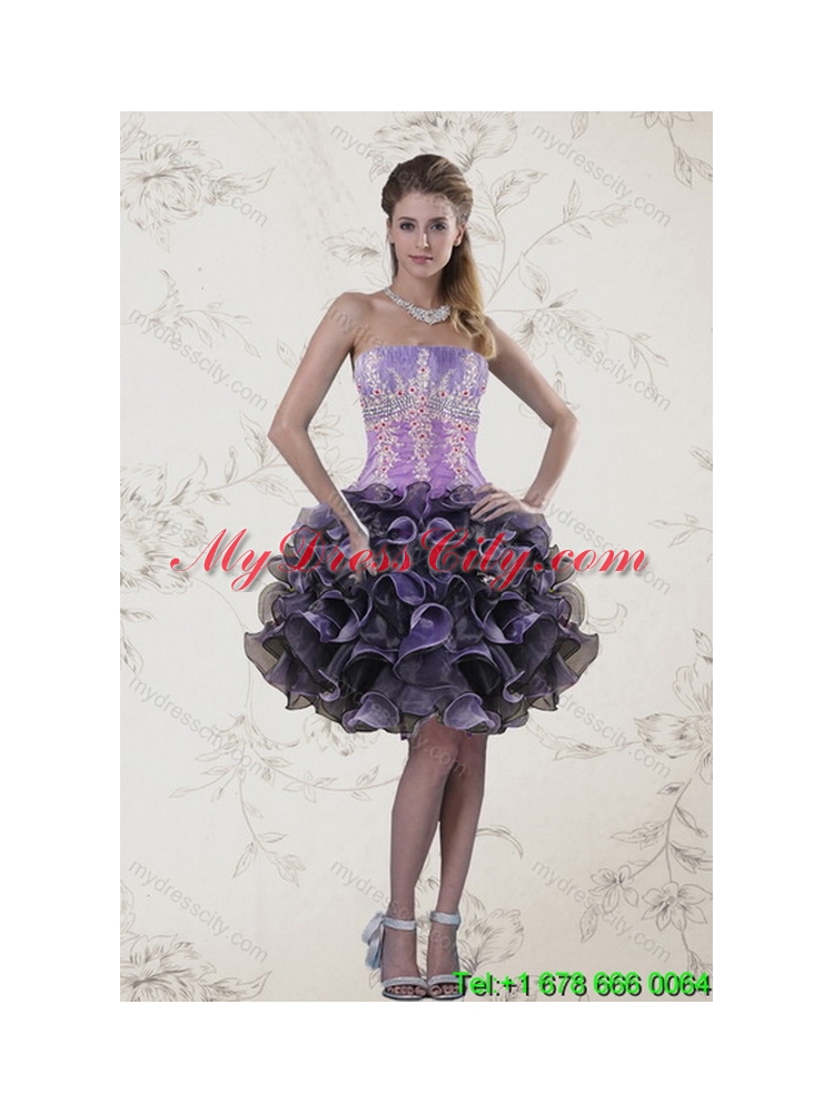 2015 Elegant Appliques and Ruffles Classic Quinceanera Dresses in Multi Color