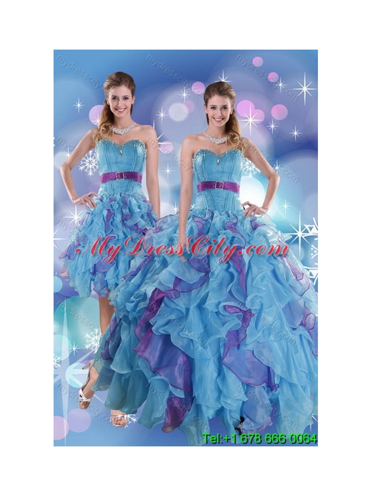 2015 Pretty Multi Color Classic Quince Dresses with Ruffles and Beading