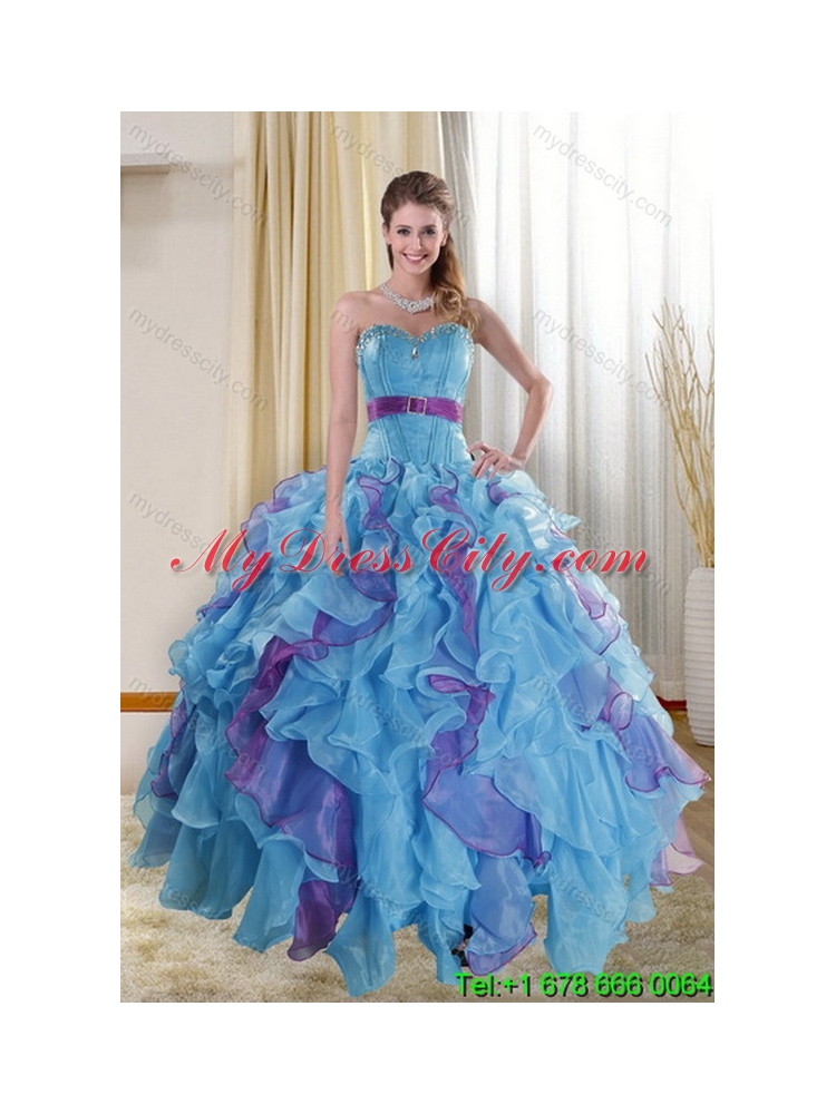 2015 Pretty Multi Color Classic Quince Dresses with Ruffles and Beading