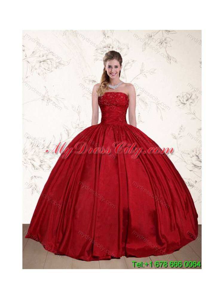 Beaded Strapless Ball Gown 2015 Classic Quinceanera Dress in Red and Black