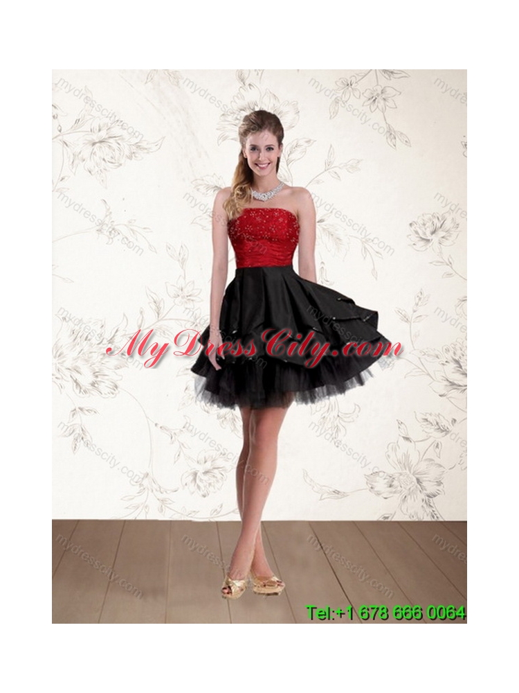 Beaded Strapless Ball Gown 2015 Classic Quinceanera Dress in Red and Black