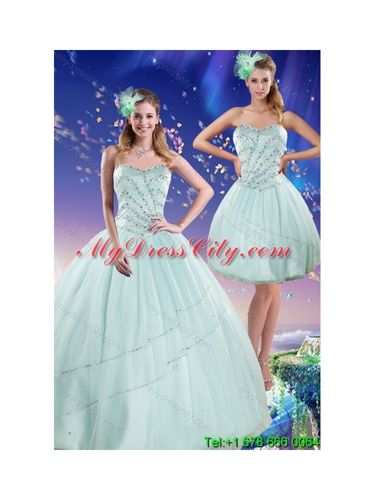 Beautiful 2015 Apple Green Strapless Classic Quinceanera Dresses with Beading