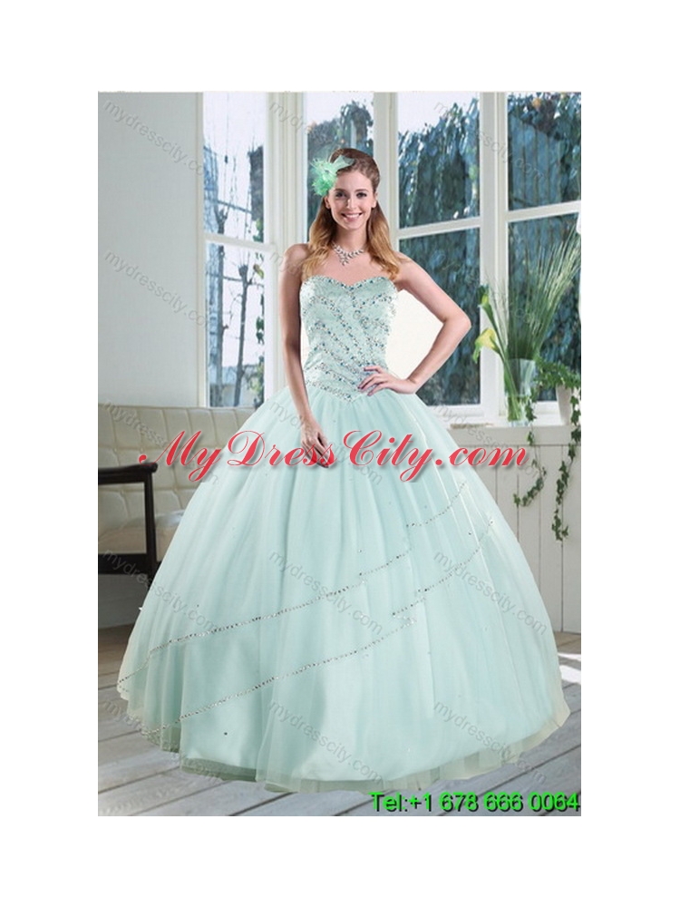 Beautiful 2015 Apple Green Strapless Classic Quinceanera Dresses with Beading