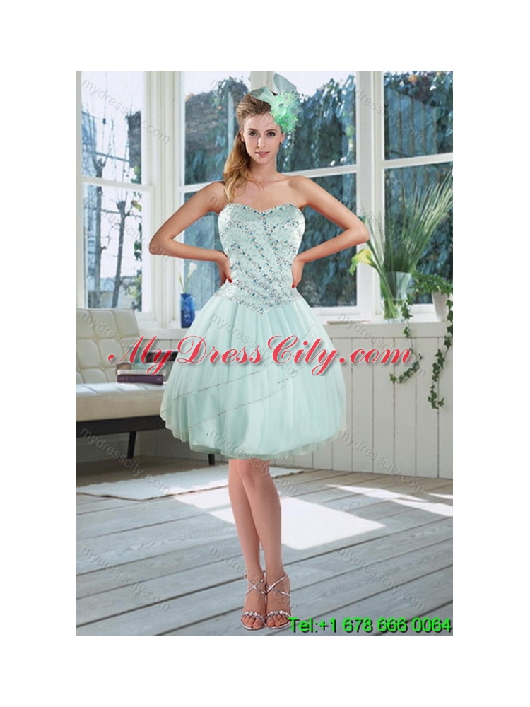 Beautiful 2015 Apple Green Strapless Classic Quinceanera Dresses with Beading