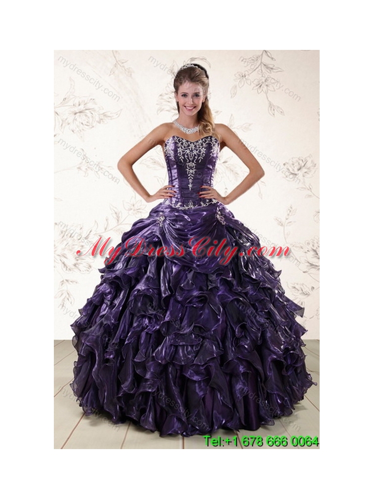 Classic Sweetheart Ruffled 2015 Classic Quinceanera Dresses with Embroidery