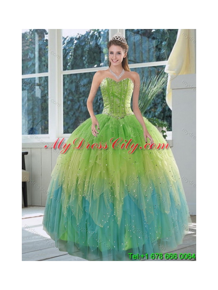 The Most Popular 2015 Appliques and Ruffles Classic Quinceanera Sweet 15 Dress