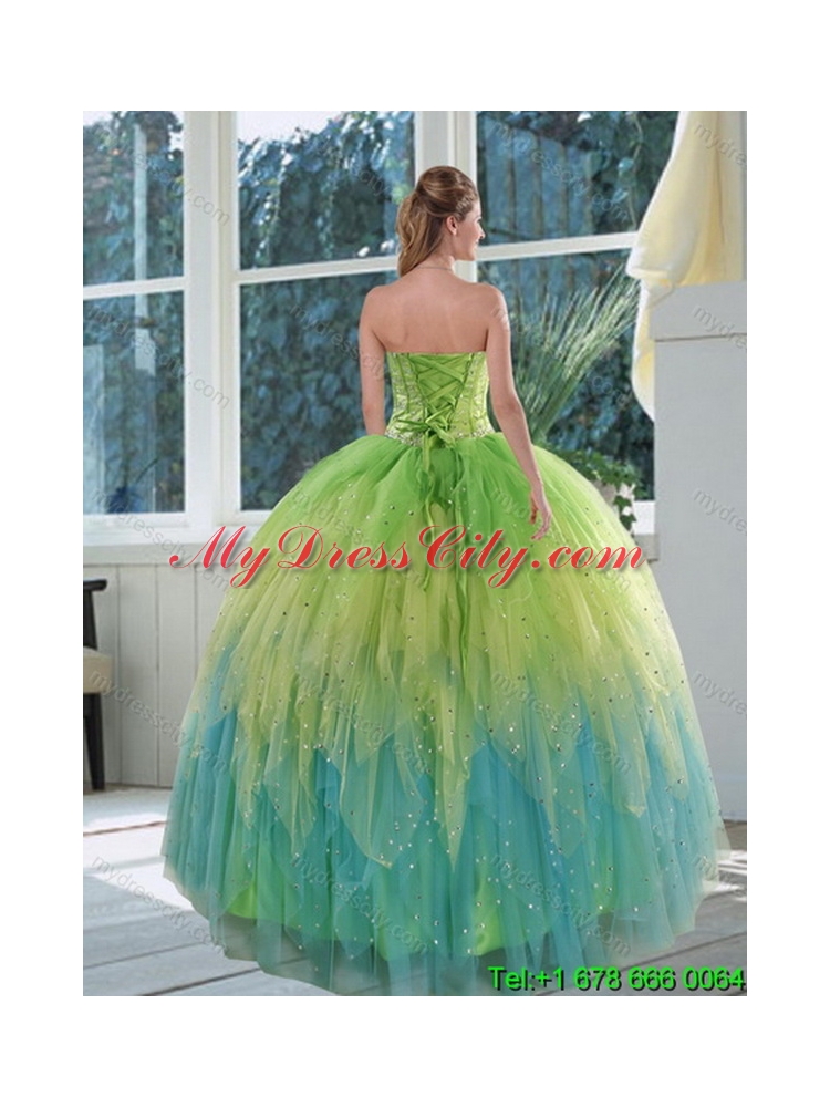 The Most Popular 2015 Appliques and Ruffles Classic Quinceanera Sweet 15 Dress