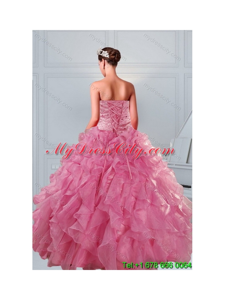 The Super Hot 2015 Beading and Classic Ruffles Quinceanera Dresses in Coral Red