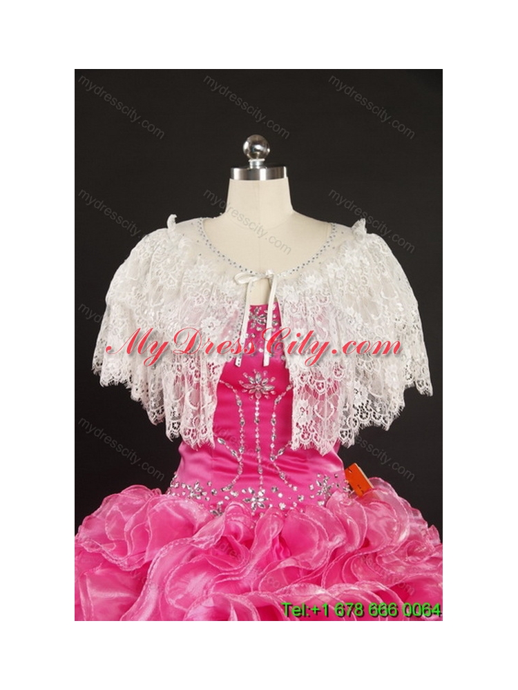 The Super Hot 2015 Beading and Classic Ruffles Quinceanera Dresses in Coral Red