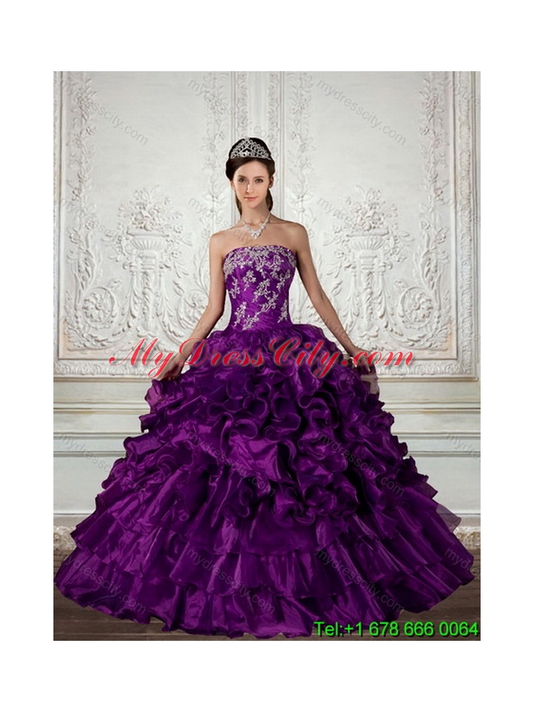 2015 Strapless Unique Quinceanera Dress with Embroidery and Ruffles