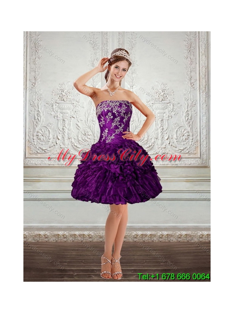 2015 Strapless Unique Quinceanera Dress with Embroidery and Ruffles