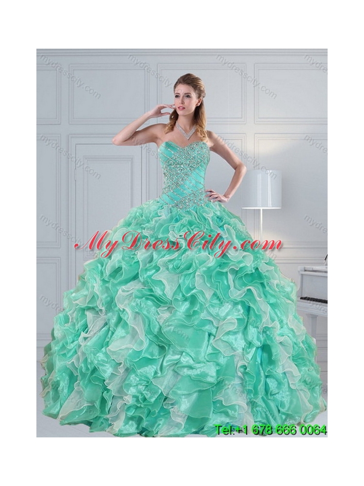 Apple Green Sweetheart 2015 Classic Quinceanera Dresses with Ruffles and Beading