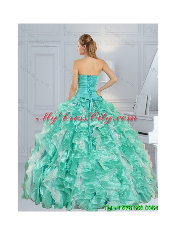 Apple Green Sweetheart 2015 Classic Quinceanera Dresses with Ruffles and Beading