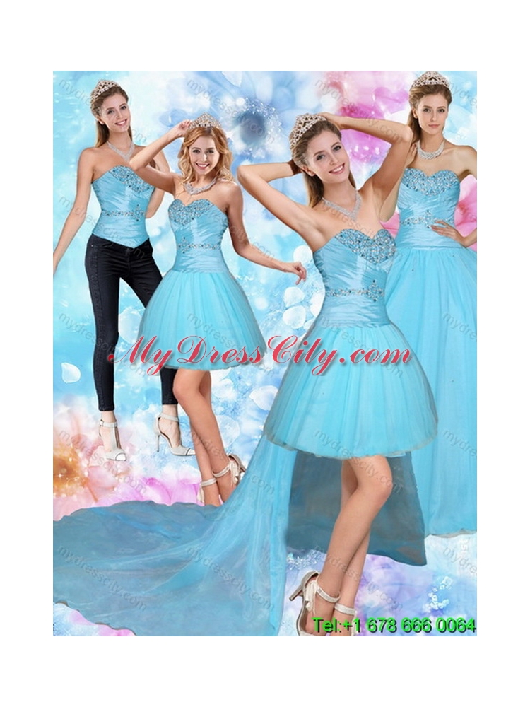 Unique 2015 Sweetheart Baby Blue Quinceanera Dress with Beading