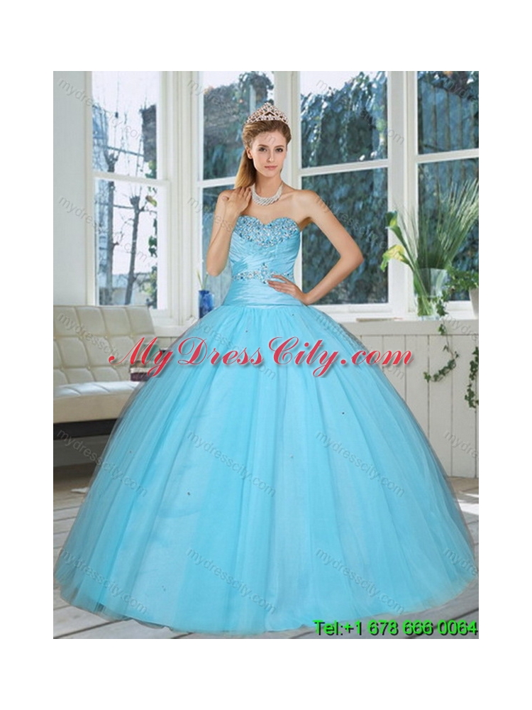 Unique 2015 Sweetheart Baby Blue Quinceanera Dress with Beading