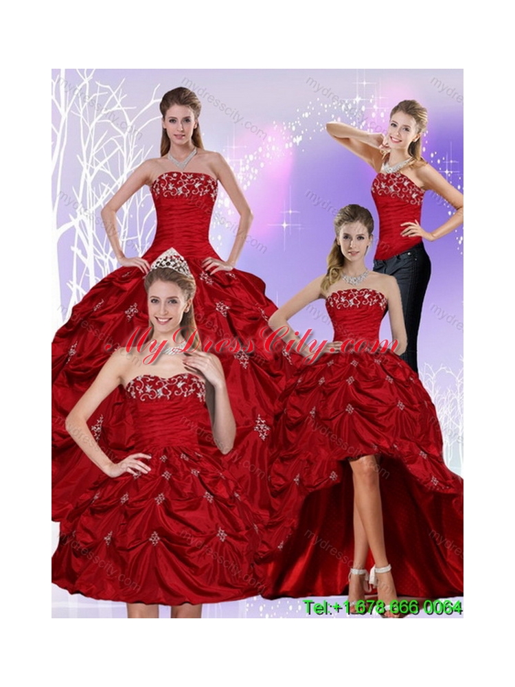 2015 Floor Length Unique Strapless Sweet 16 Dress with Embroidery and Pick Ups