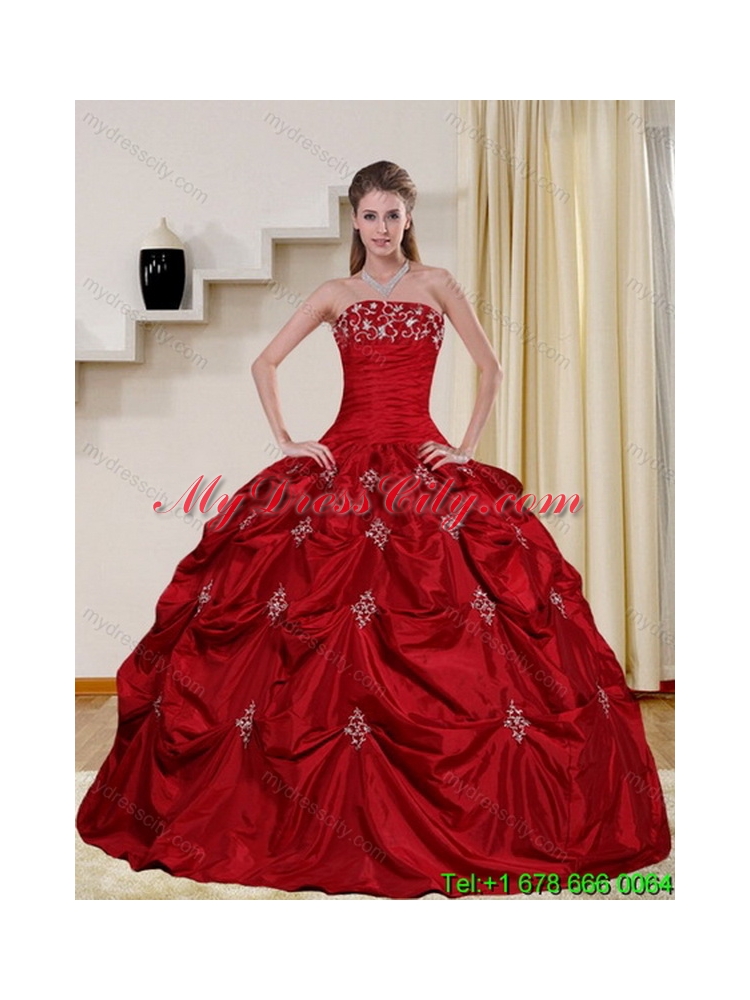 2015 Floor Length Unique Strapless Sweet 16 Dress with Embroidery and Pick Ups