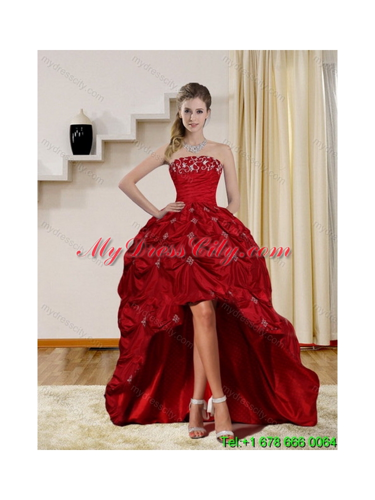 2015 Floor Length Unique Strapless Sweet 16 Dress with Embroidery and Pick Ups