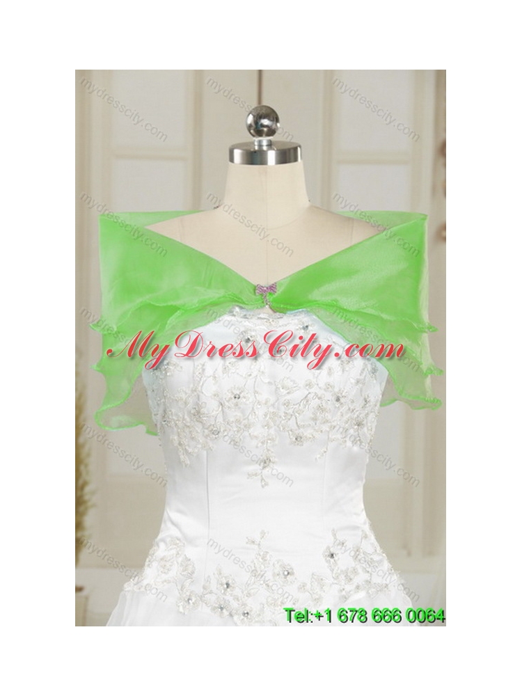 2015 Inexpensive Spring Green Unique Quince Dresses with Pick Ups and Beading