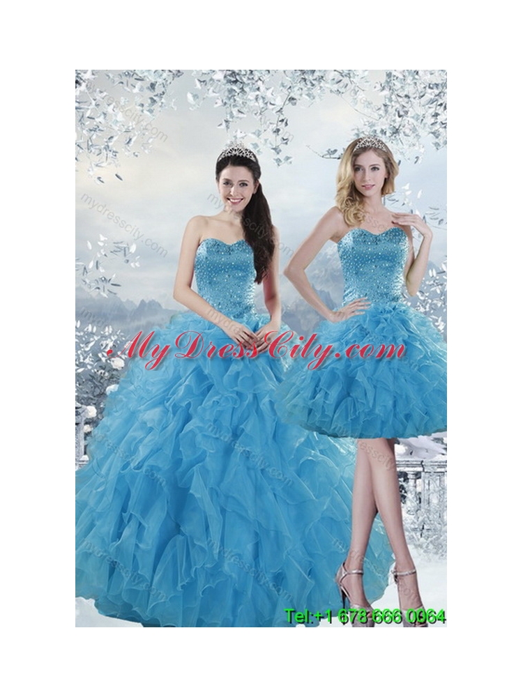 2015 Unique Fashionable Baby Blue Dresses for Quince with Beading and Ruffles