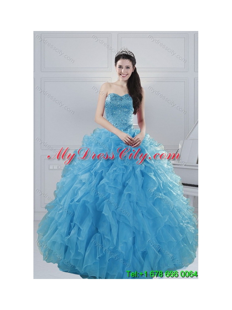 2015 Unique Fashionable Baby Blue Dresses for Quince with Beading and Ruffles