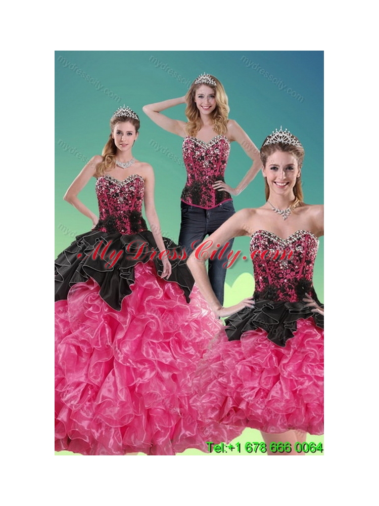 2015 Unique Multi Color Quince Dresses with Beading and Ruffles