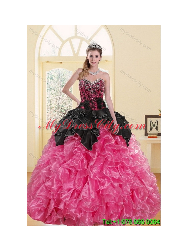 2015 Unique Multi Color Quince Dresses with Beading and Ruffles