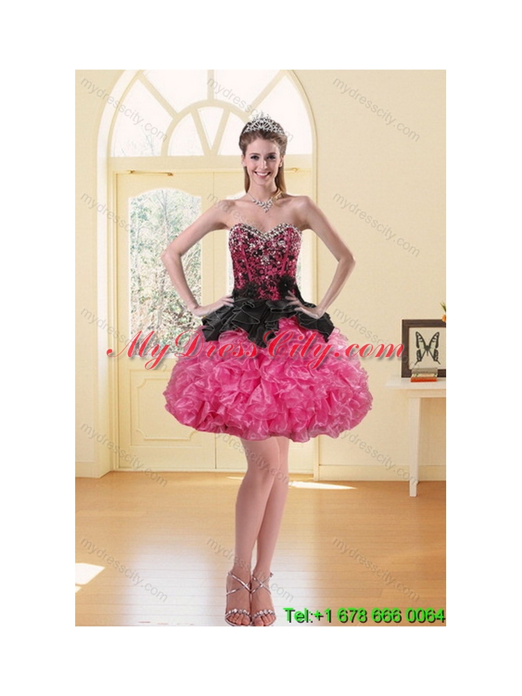 2015 Unique Multi Color Quince Dresses with Beading and Ruffles