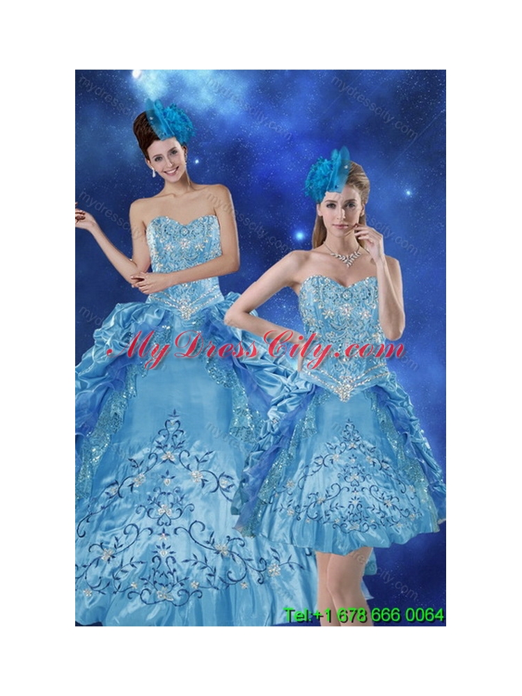 Beautiful Teal 2015 Unique Quince Dresses with Embroidery and Pick Ups