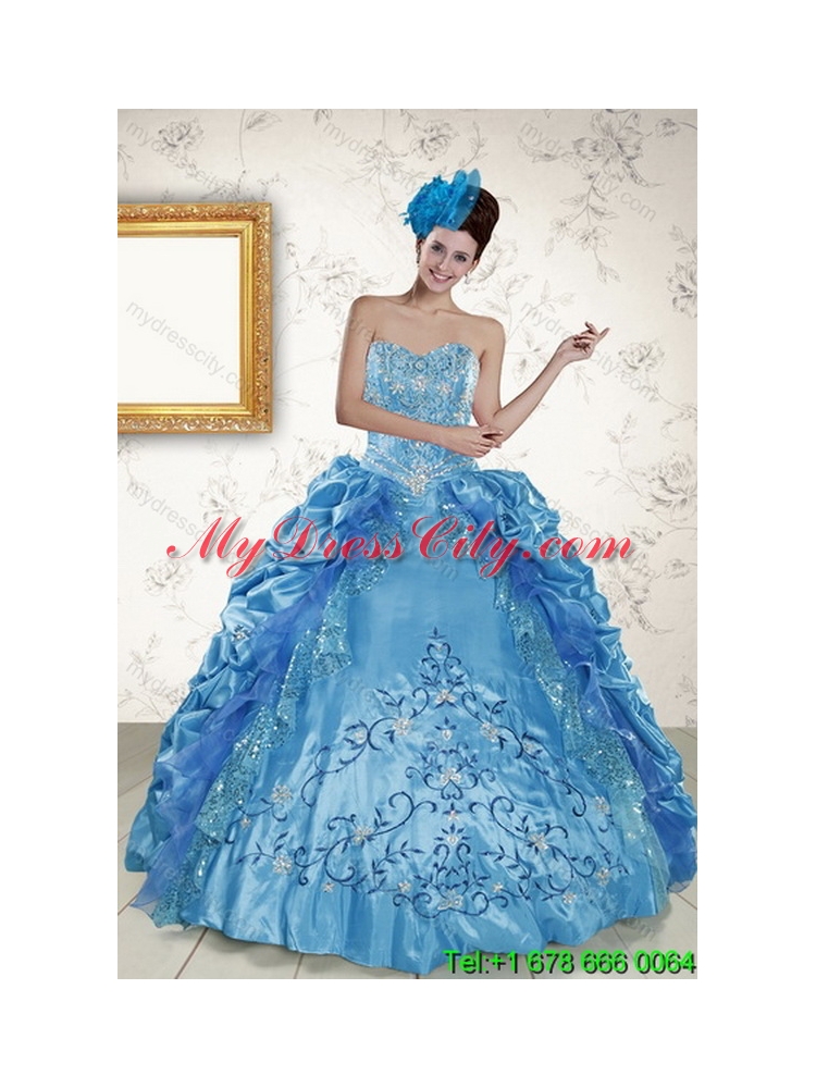 Beautiful Teal 2015 Unique Quince Dresses with Embroidery and Pick Ups