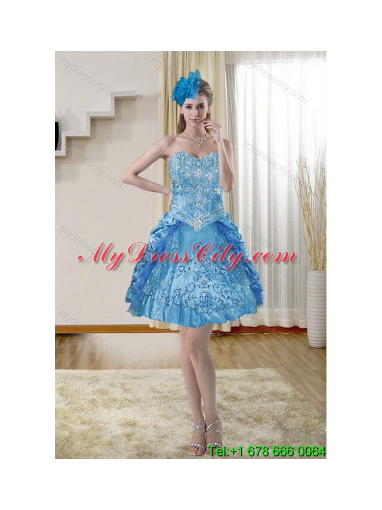 Beautiful Teal 2015 Unique Quince Dresses with Embroidery and Pick Ups