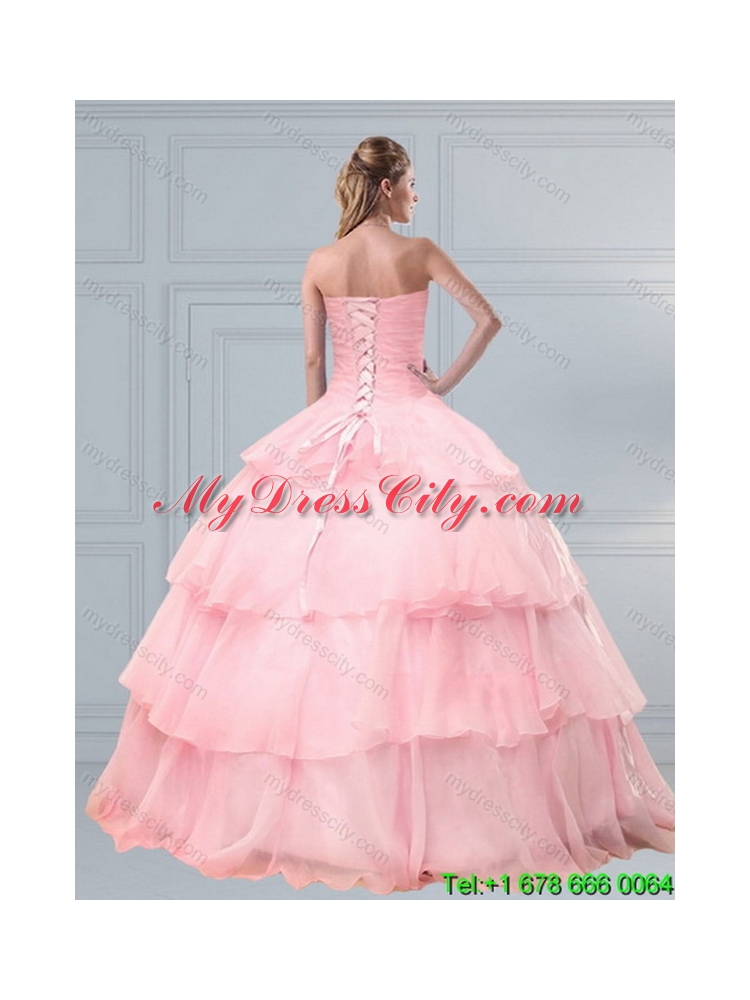 Popular Pink Sweetheart Beaded Unique Quinceanera Dresses with Ruffled Layers