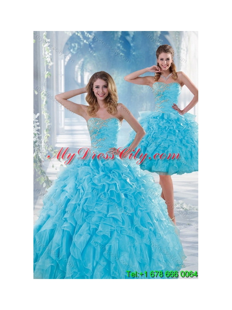 Unique 2015 Beautiful Baby Blue Sweet 16 Dresses with Beading and Ruffles