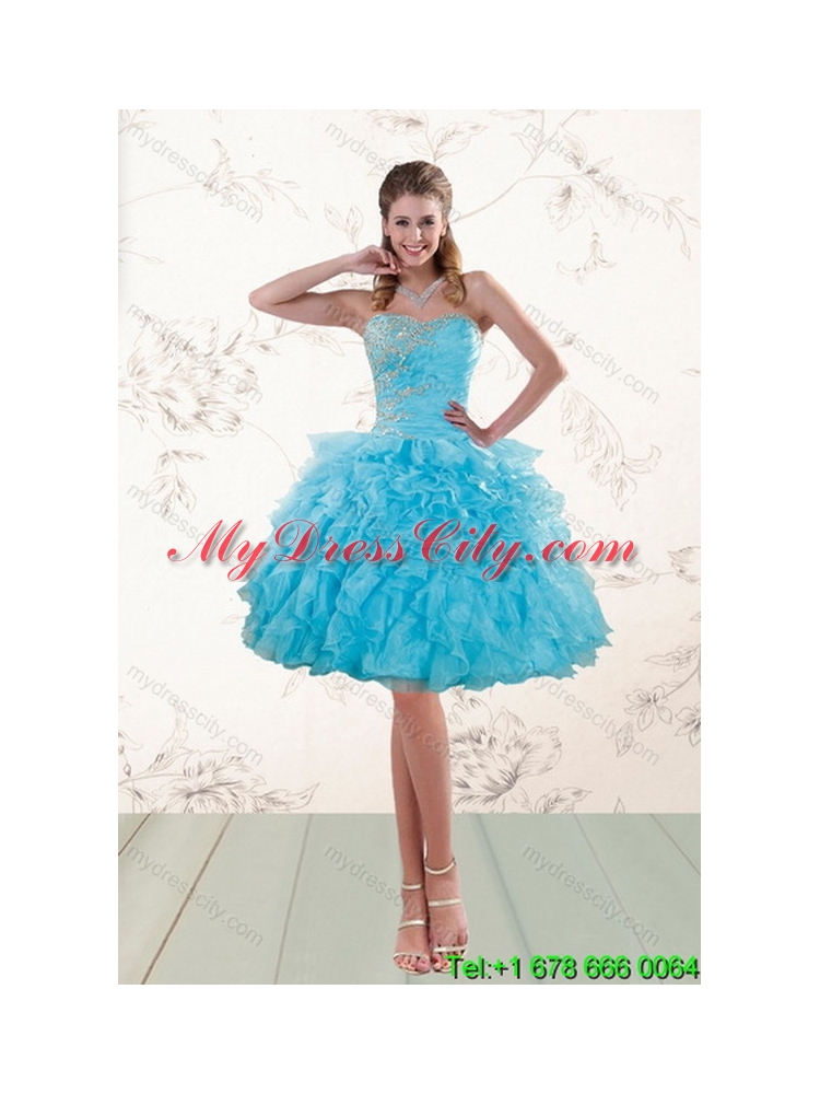 Unique 2015 Beautiful Baby Blue Sweet 16 Dresses with Beading and Ruffles