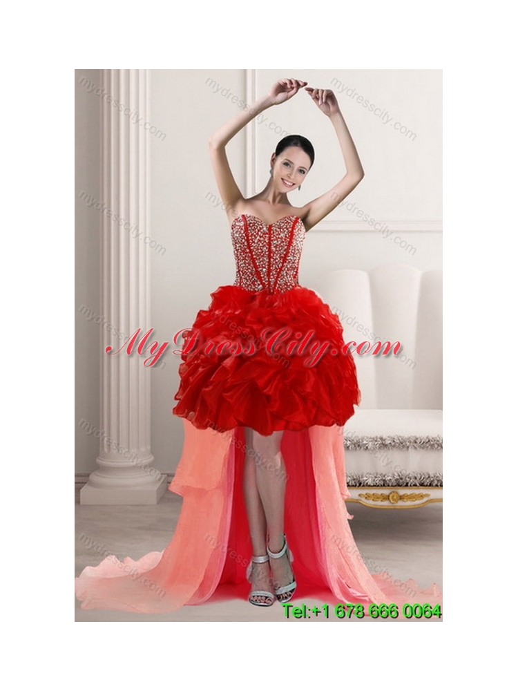 Unique 2015 Newest Beading and Ruffles Quince Dress in Red