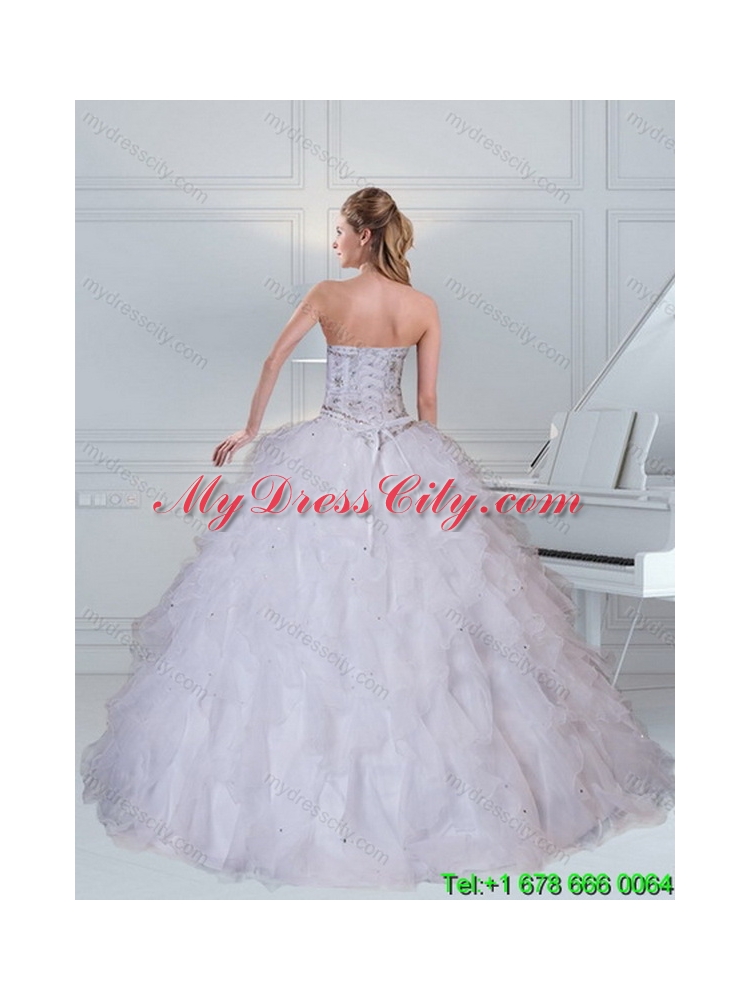 Unique Detachable Sweetheart White Quinceanera Dress with Ruffles and Beading