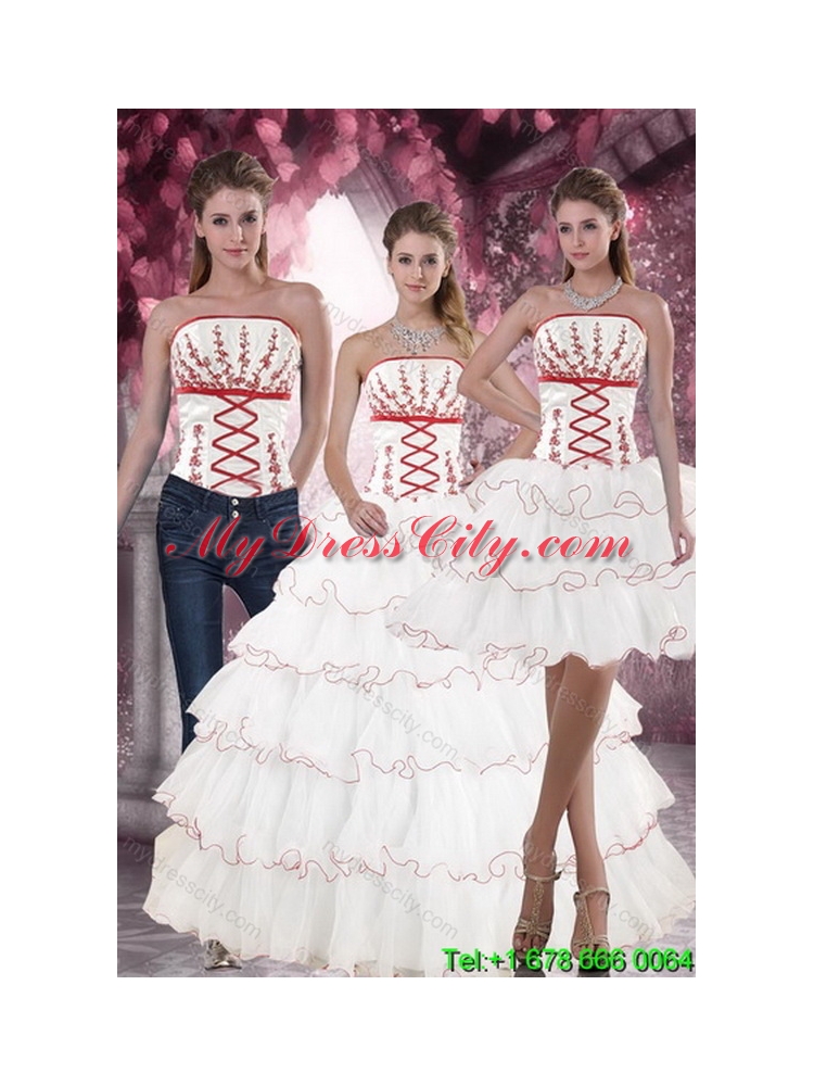 Unique Lovely White Quince Dresses with Appliques and Ruffled Layers for 2015