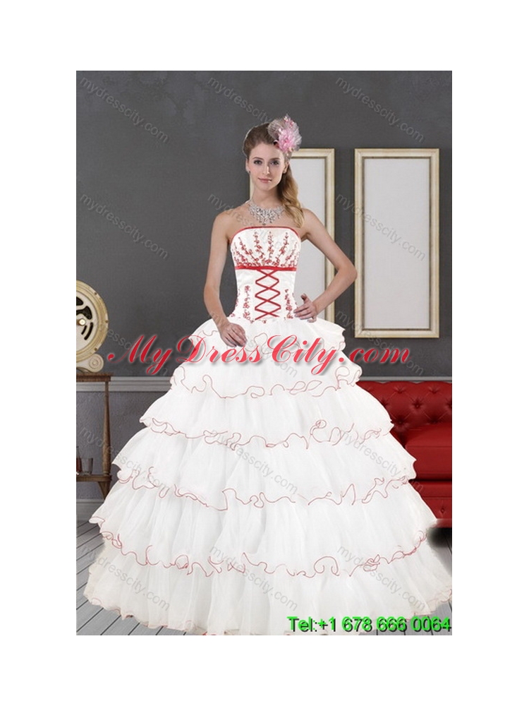 Unique Lovely White Quince Dresses with Appliques and Ruffled Layers for 2015