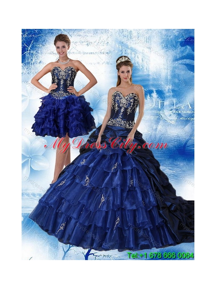 Unique Navy Blue Sweetheart Quinceanera Dress with Ruffles and Embroidery