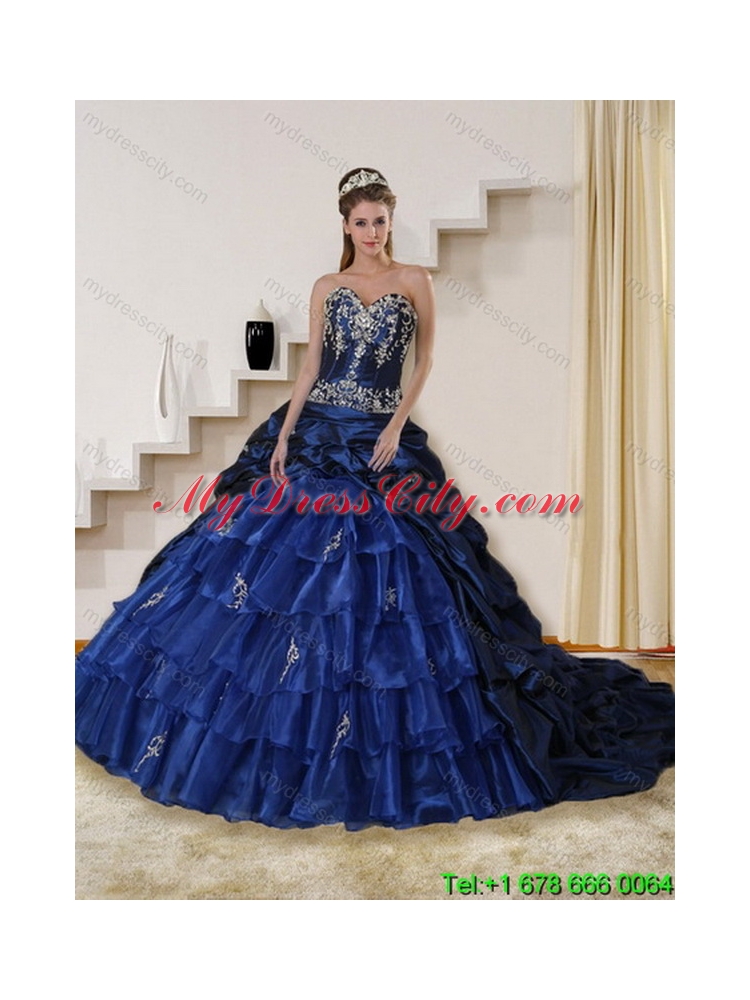 Unique Navy Blue Sweetheart Quinceanera Dress with Ruffles and Embroidery