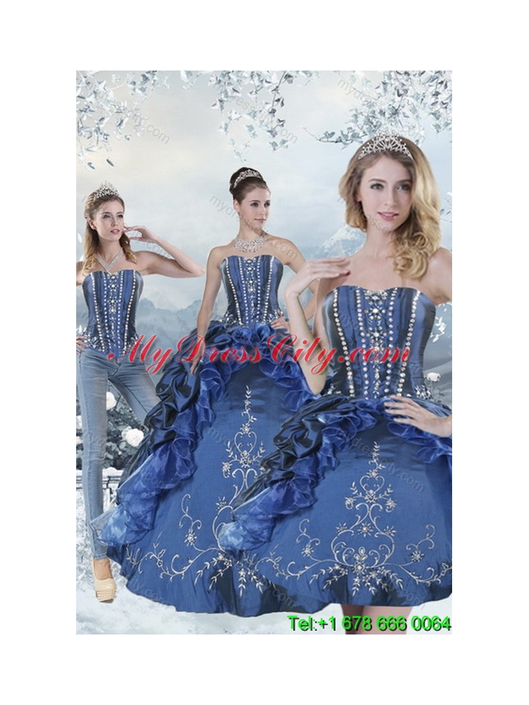 Unique Wonderful Blue Sweet 15 Dresses with Embroidery and Beading for 2015