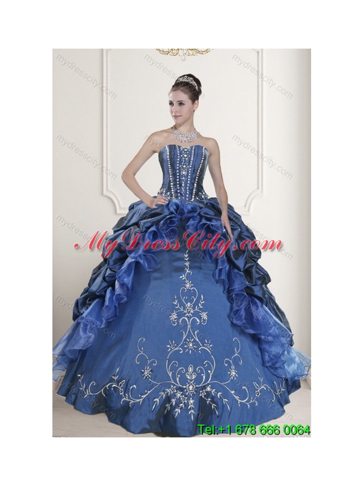 Unique Wonderful Blue Sweet 15 Dresses with Embroidery and Beading for 2015