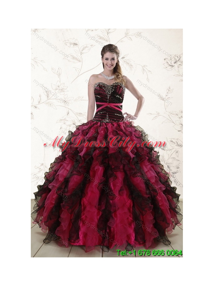 2015 Unique The Most Popular Multi Color Quince Dresses with Ruffles and Beading