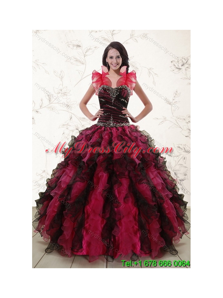 2015 Unique The Most Popular Multi Color Quince Dresses with Ruffles and Beading